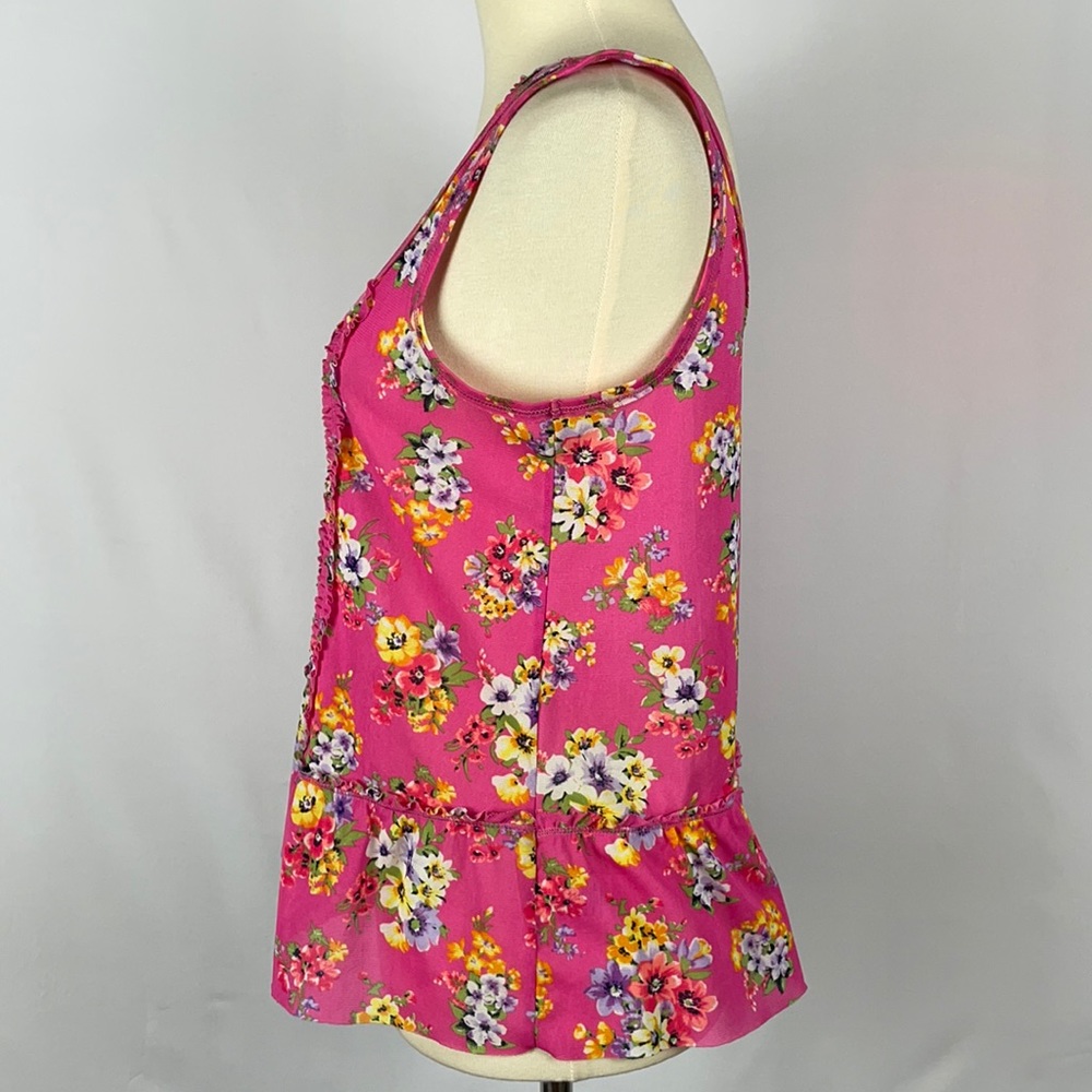 Aeropostale Pink Stretchy Sheer Floral Ruffle Tank Top - Size Small - Picture 6 of 11